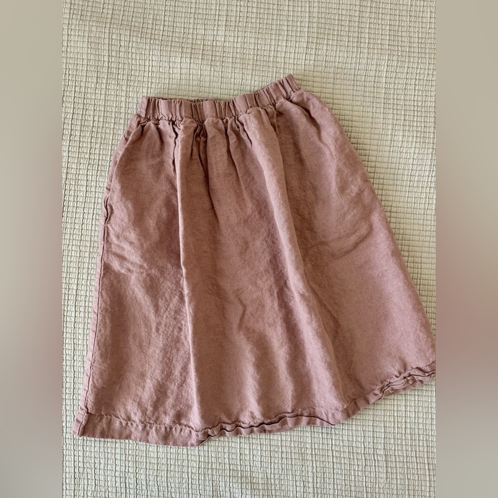 100% Linen Dusty Rose Midi-Length Sophia Skirt, size Small
